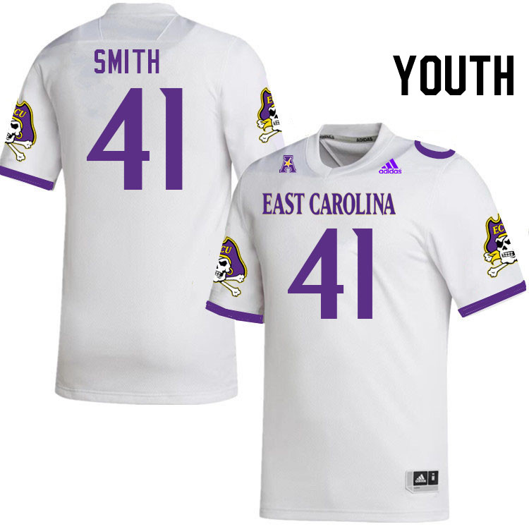 Youth #41 Tripp Smith ECU Pirates College Football Jerseys Stitched Sale-White